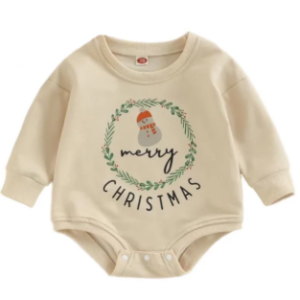 Unisex Infant Toddler Beige Merry Christmas Winter Print Long Sleeve Pullover Sweater