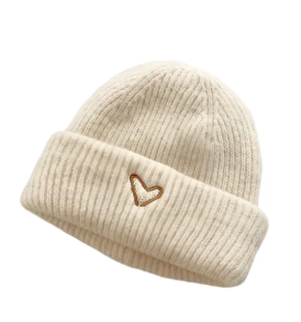 Unisex Cream Love Embroidery Toddler Kids Winter Knitted Hat