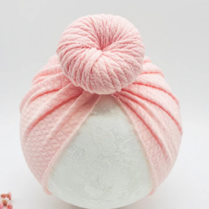 1 Pc: Solid Color Baby Girls Knotted Beanie Hat with Bow Hair Accessories